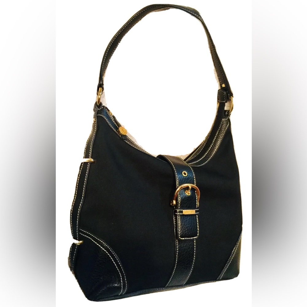 Chaps by Ralph Lauren Elegant Black Hobo Bag with Gold Details